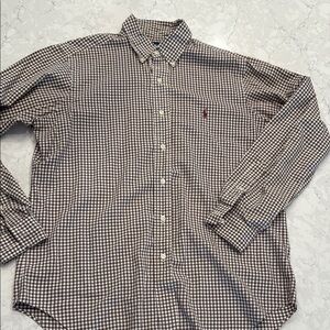 Ralph Lauren Brown Casual Button Down Shirt with Checkered Pattern